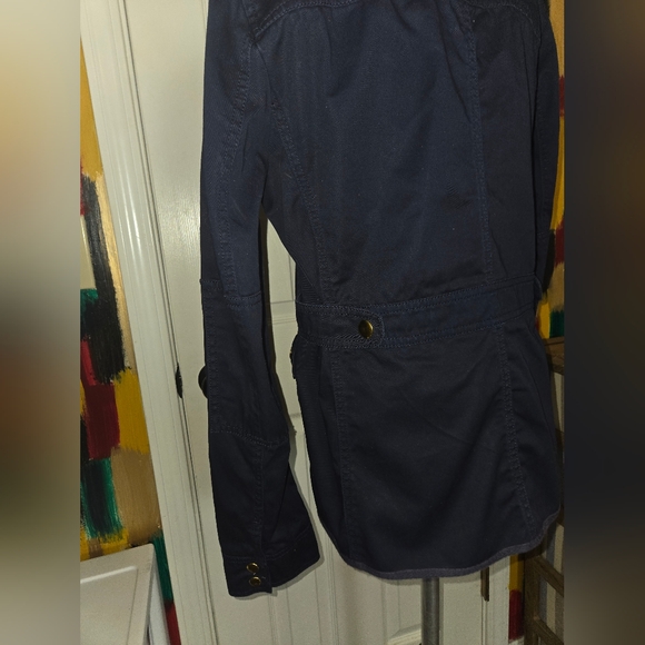 J. Crew Relaxed Boyfriend Utility Jacket Dark Blue Cotton With Gold Snaps Medium - Picture 6 of 11